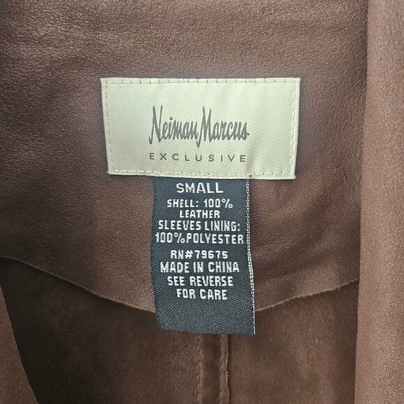 Neiman Marcus Brown Leather Open From Cascade Ruffle Zippered Sleeves Sz Small - Picture 3 of 9